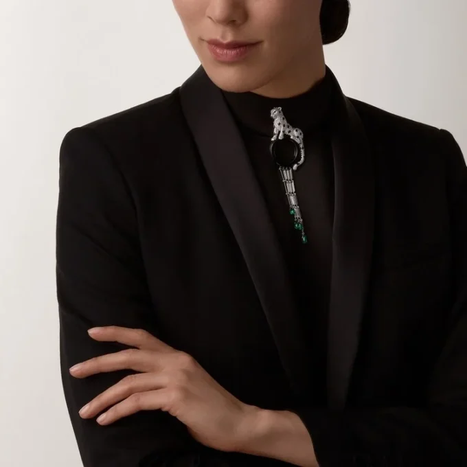 Brož Panthere De Cartier – bílé zlato, smaragdy, onyx, diamanty – Cartier