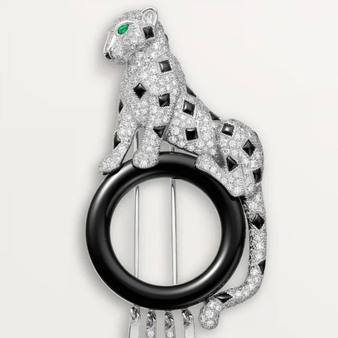 Brož Panthere De Cartier – bílé zlato, smaragdy, onyx, diamanty – Cartier