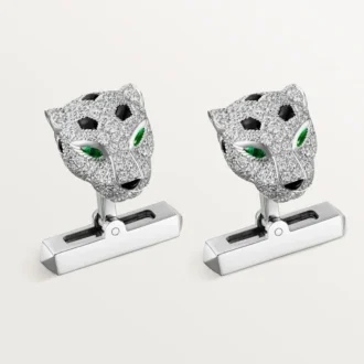 Manžetové knoflíčky Panthere De Cartier – rhodiované bílé zlato, diamanty, smaragdy, onyx – Cartier