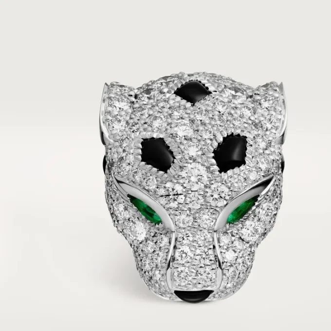Manžetové knoflíčky Panthere De Cartier – rhodiované bílé zlato, diamanty, smaragdy, onyx – Cartier