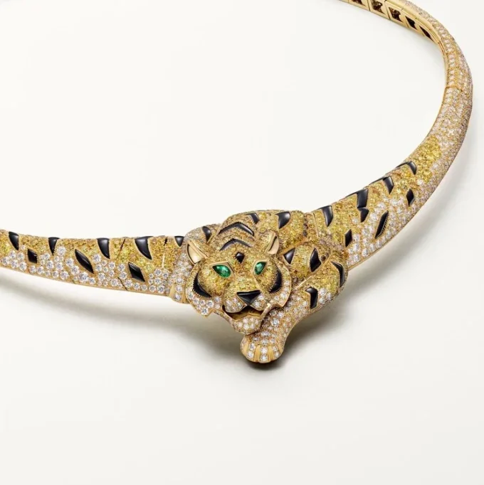 Náhrdelník Faune Et Flore De Cartier, žluté, oranžové a hnědé diamanty, pavé