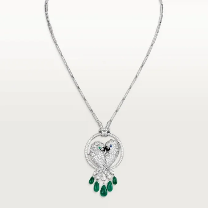 Náhrdelník Faune Et Flore De Cartier, smaragdové kapky, pavé