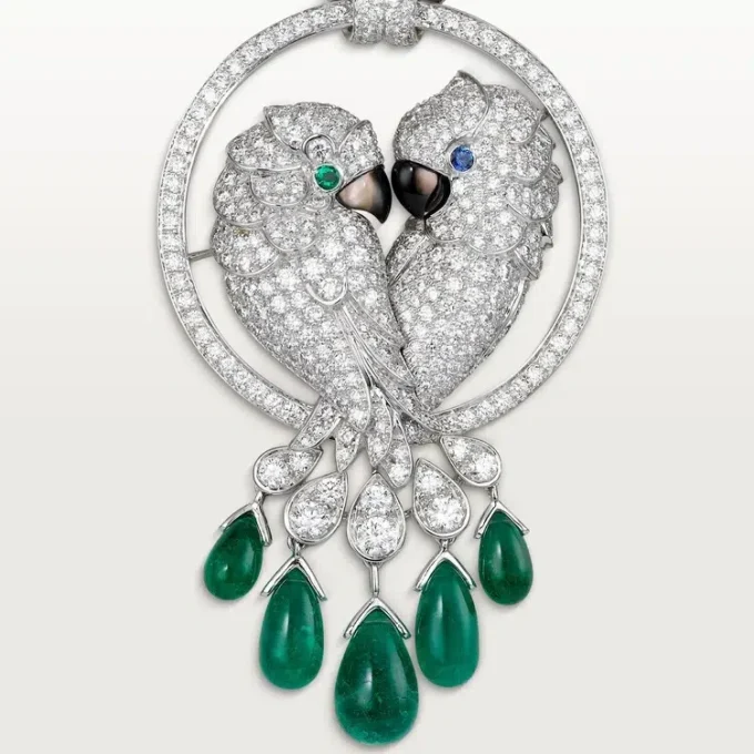 Náhrdelník Faune Et Flore De Cartier, smaragdové kapky, pavé