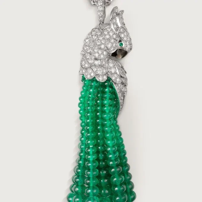 Náhrdelník Faune Et Flore De Cartier, smaragdové korálky, pavé