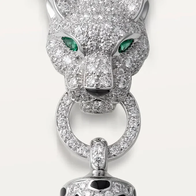 Náhrdelník Panthere De Cartier – bílé zlato, černý lak, smaragdy, onyx, diamanty – Cartier