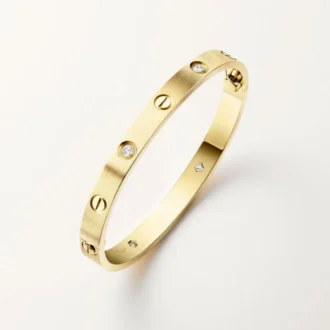 Náramek Love, klasický model, kartáčovaný, 4 diamanty