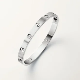 Náramek Love, klasický model, kartáčovaný, 4 diamanty