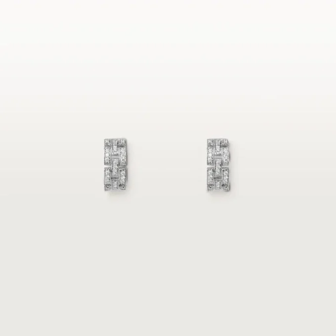 Náušnice Maillon Panthere, 3 řady s diamantovým pavé – bílé zlato, diamanty – Cartier