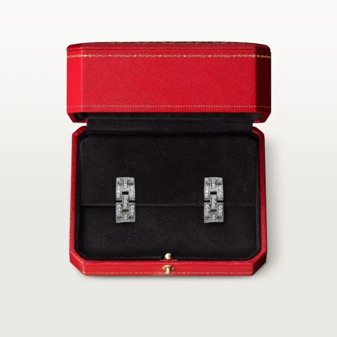Náušnice Maillon Panthere, 3 řady s diamantovým pavé – bílé zlato, diamanty – Cartier