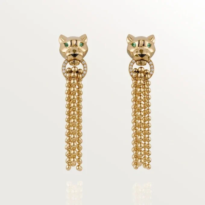 Náušnice Panthere De Cartier – žluté zlato, diamanty, tsavoritové granáty, onyx – Cartier