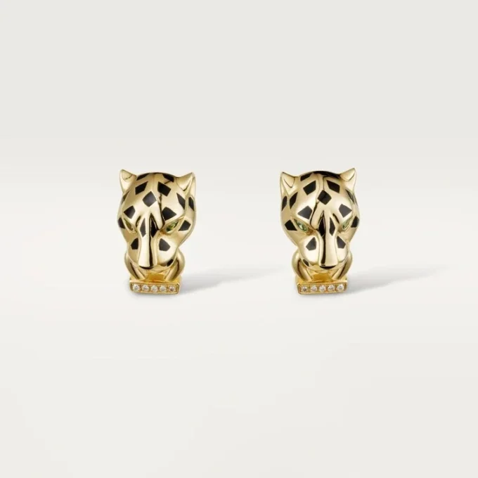 Náušnice Panthere De Cartier – žluté zlato, lak, diamanty, tsavoritové granáty, onyx – Cartier