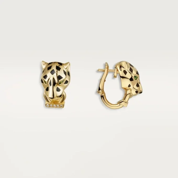 Náušnice Panthere De Cartier – žluté zlato, lak, diamanty, tsavoritové granáty, onyx – Cartier