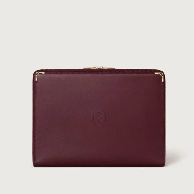 Portfolio, Must De Cartier – vínová telecí kůže, zlaté provedení – Cartier