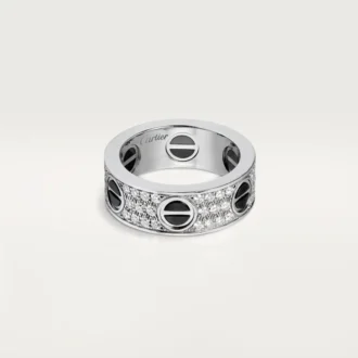 Prsten Love, osázený diamanty, keramika – bílé zlato, keramika, diamanty – Cartier