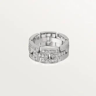 Prsten Maillon Panthere, 3 řady s polovičním diamantovým pavé – bílé zlato, diamanty – Cartier