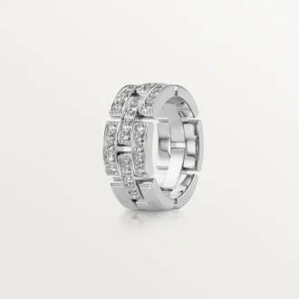 Prsten Maillon Panthere, 3 řady s polovičním diamantovým pavé – bílé zlato, diamanty – Cartier
