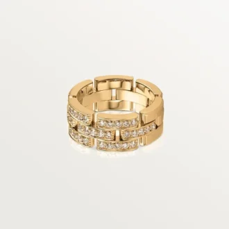 Prsten Maillon Panthere, 3 řady s polovičním diamantovým pavé – žluté zlato, diamanty – Cartier