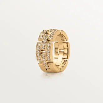 Prsten Maillon Panthere, 3 řady s polovičním diamantovým pavé – žluté zlato, diamanty – Cartier