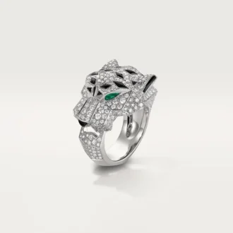 Prsten Panthere De Cartier – bílé zlato, diamanty, smaragdy, onyx – Cartier