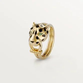 Prsten Panthere De Cartier – žluté zlato, lak, diamanty, tsavoritový granát – Cartier
