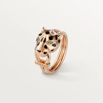 Prsten Panthere De Cartier – růžové zlato, tsavoritové granáty, onyx, černý lak, diamanty – Cartier
