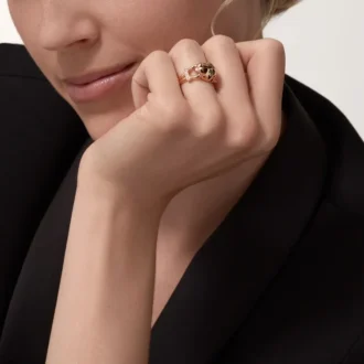 Prsten Panthere De Cartier – růžové zlato, tsavoritové granáty, onyx, černý lak, diamanty – Cartier