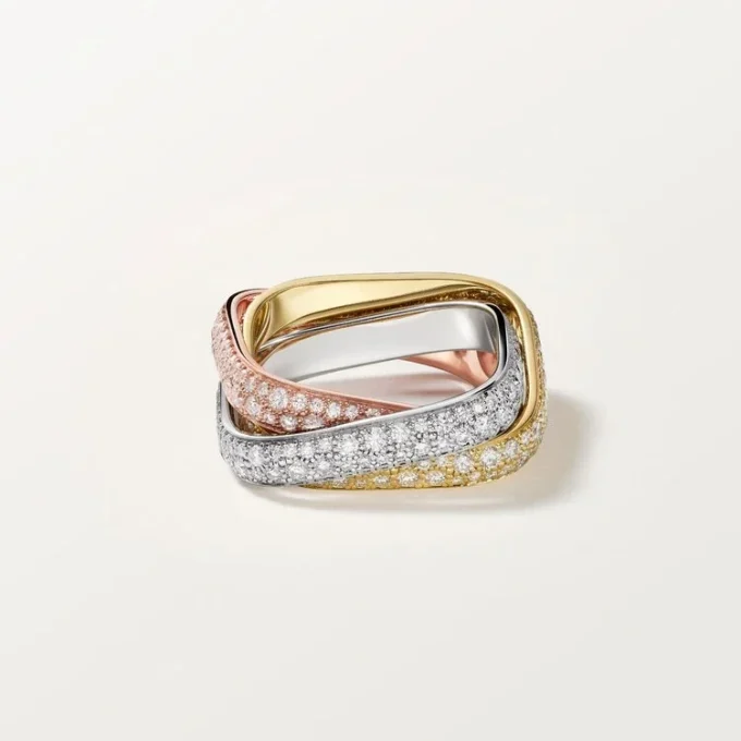 Prsten Trinity Cushion, klasický model, s pavé
