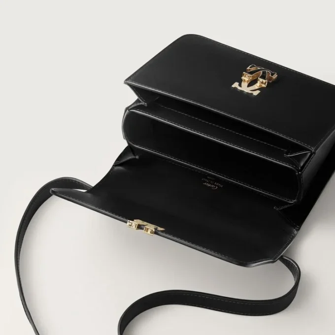 Taška přes rameno, mini, Double C De Cartier – černá telecí kůže, zlatá a černá smaltovaná povrchová úprava – Cartier