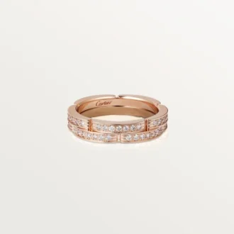 Tenký snubní prsten Maillon Panthere, 2 řady s polovičním diamantovým pavé – růžové zlato, diamanty – Cartier