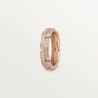 Tenký snubní prsten Maillon Panthere, 2 řady s polovičním diamantovým pavé – růžové zlato, diamanty – Cartier